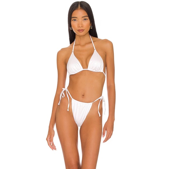 Good American Other - Good American Foiled Tiny Ties Bikini Top Bottom 2 Medium Metallic White New NWT
